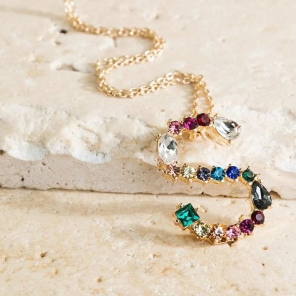 Multicolored Rhinestone Initial Necklace (S)
